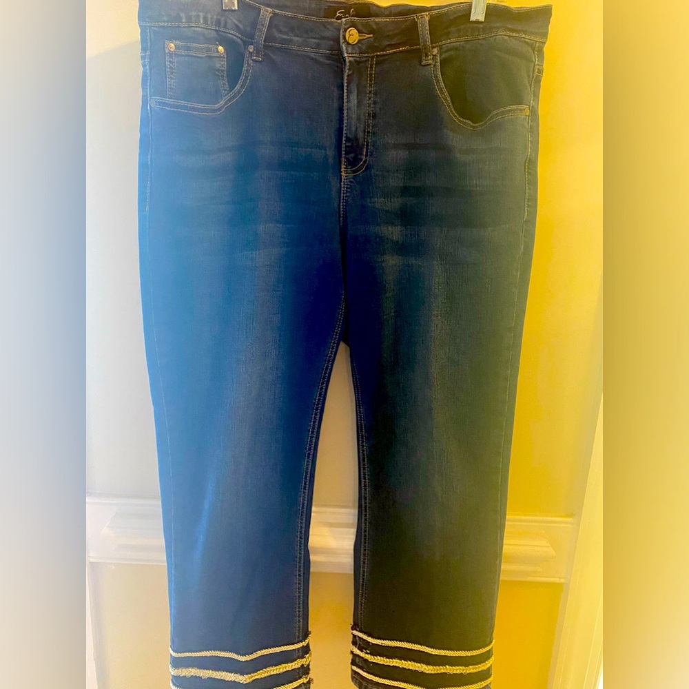 Earl Jeans. Gold Metallic Trim. Ankle Jean. Plus Size